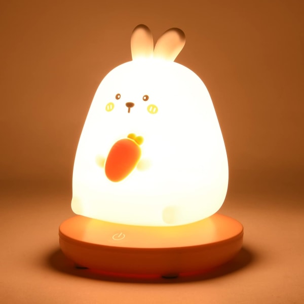 LED-natlampe til børn Sød kanin-natlampe Blødt silikone-natlys med berøringssensor Bærbar LED-genopladelig sengelampe til børn