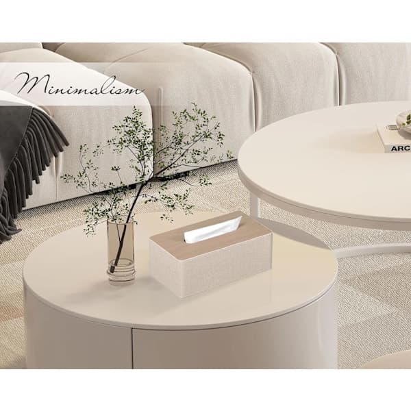 Rektangulær PU Læder Tissue Box, Ansigtsservietholder, til Kommode, Badeværelse, Dekoration (Beige)