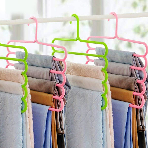 5 Lags Bukser Bøjler, Plastik Skridsikre Pladsbesparende Skab Opbevaringsarrangør til Bukser Jeans Bukser Slips Nederdele Sokker Tørklæde Green