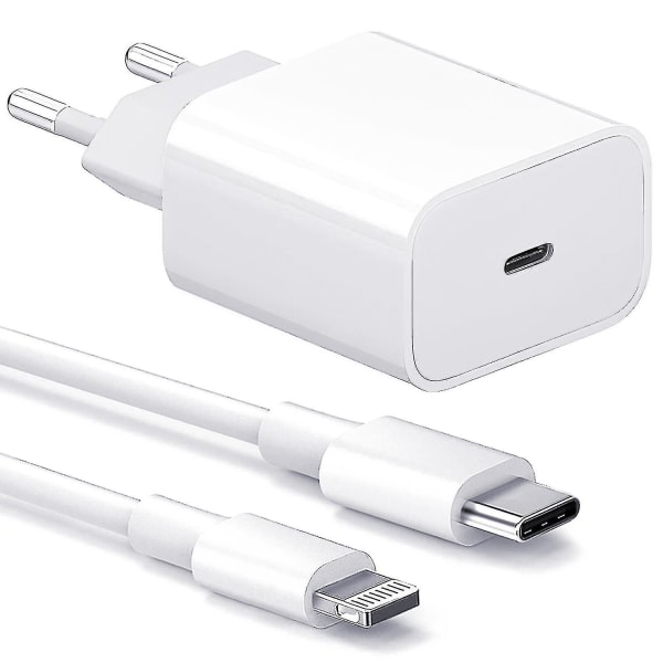 Hurtiglader - Adapter + Kabel - 20w Hvit For Iphone - EU - 2-Pack iPhone