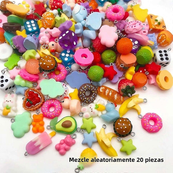 10/20 stk. farverige resin charms med dyre- og frugtserie imitation til DIY smykkefremstillingstilbehør Randomly mix 20pcs