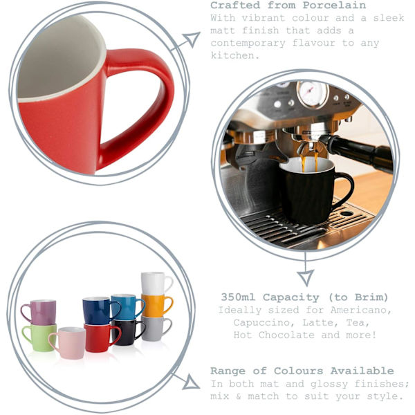 Bordservice 2x Grå 350ml Mattfarget Kaffe Kopper - Keramisk Steintøy Te Latte Cappuccino Kopper Sett med Håndtak