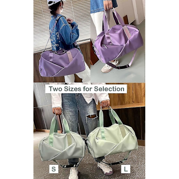 Gymtaske til kvinder, lille rejsetaske med skorum, duffelbag til sport, weekend, svømning, sort-s Purple S
