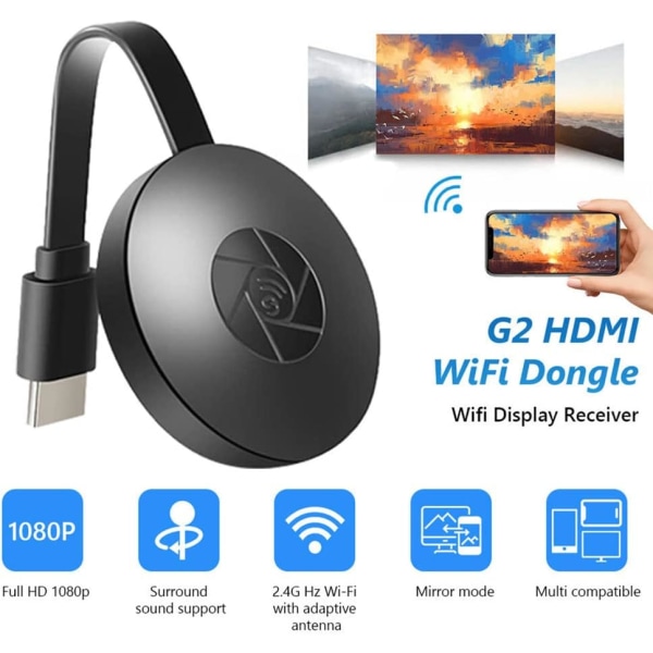 Trådløs Display Adapter, 1080P 2.4GHz til Android/IOS/Windows/Mac/Projektor