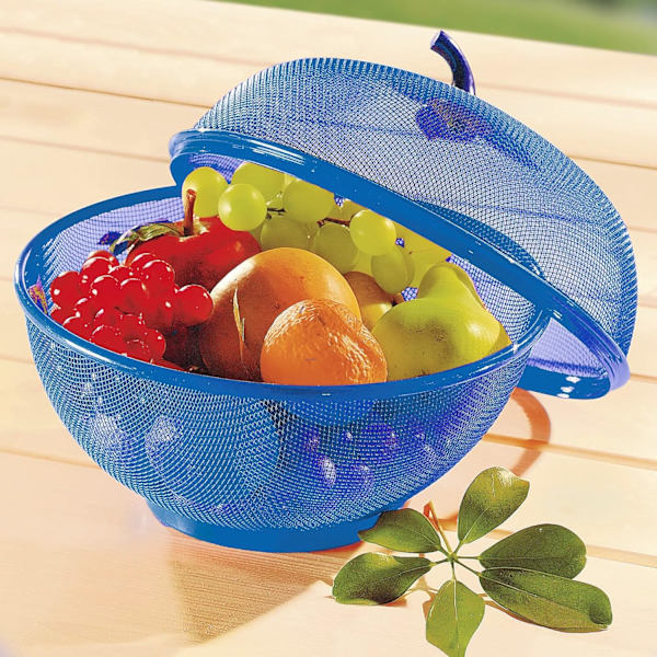 Frugtkurv i æbleform med låg, net til bordplade, grøntsagsholder, opbevaringskurv til køkken, opvaskemaskine Blue