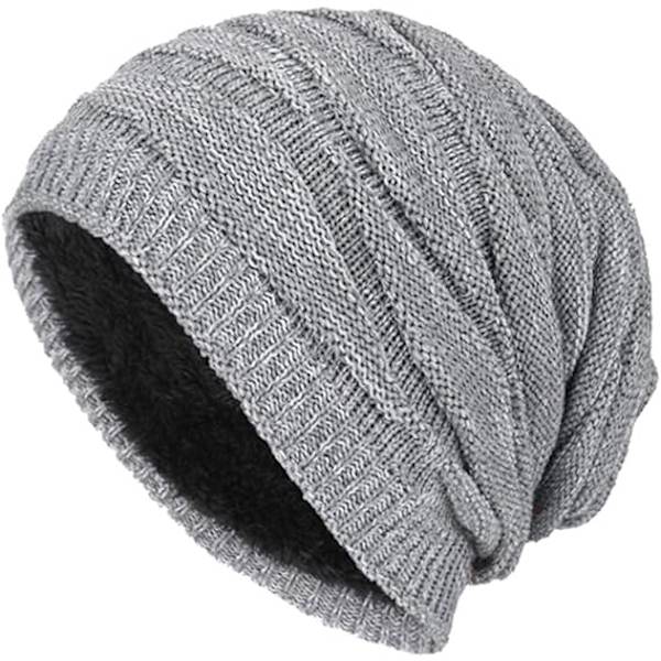 Talvinen pipo hattu miehille lämmin neulottu pitkä slouch skull cap lämpö pehmeällä fleece vuorilla-Harmaa