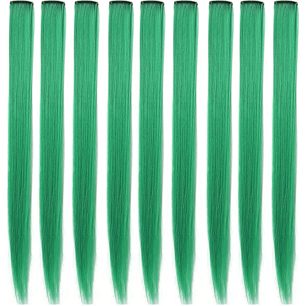 9PCS 21\" Farvede Clip in Hair Extensions Grønne Hair Extensions til Clip in Grønne Hair Clips Hair Extensions til Piger Fest Højdepunkter (Grøn)