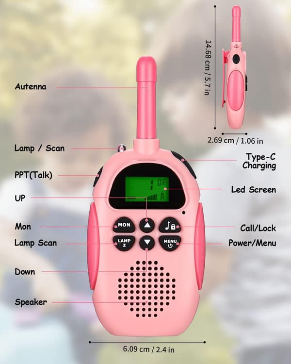 2-pack Walkie Talkies för barn, 22 kanaler LCD-display