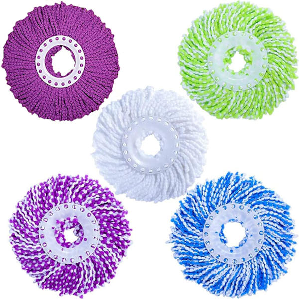 5 Vaihtoehtoista Mikrokuitu Mopipäätä 360° Spin Magic Mopille - Mikrokuitu Mopipään Vaihto - Pyöreä Muoto, Vakiokoko