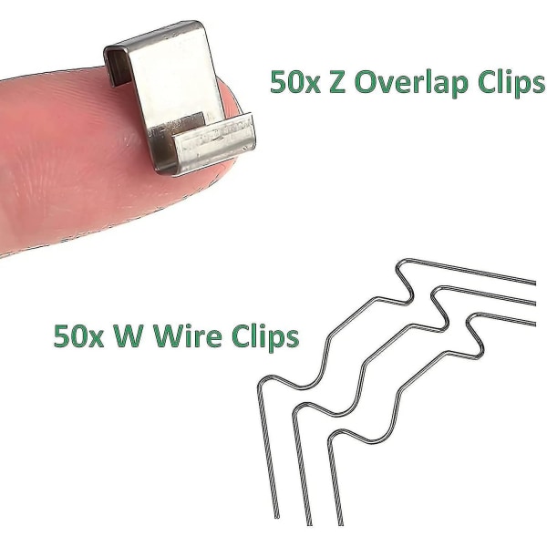 100 stk. Glassrutefesteklips i rustfritt stål, 50x W-trådklips