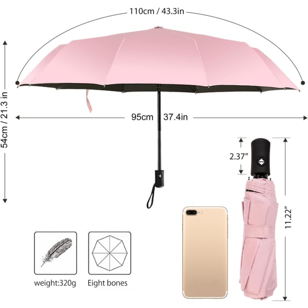 Reseparaply Regn Kompakt hopfällbart UV-paraply för solskydd Autoöppna Stäng Damparaplyer Rosa