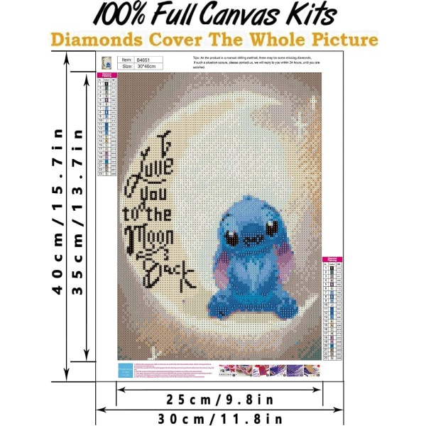 5D Stitch Diamond Painting Kit, Stitch Diamond Art för vuxna nybörjare, Cartoon Diamond Painting för hemväggsdekoration 12 x 16 tum-ZC121