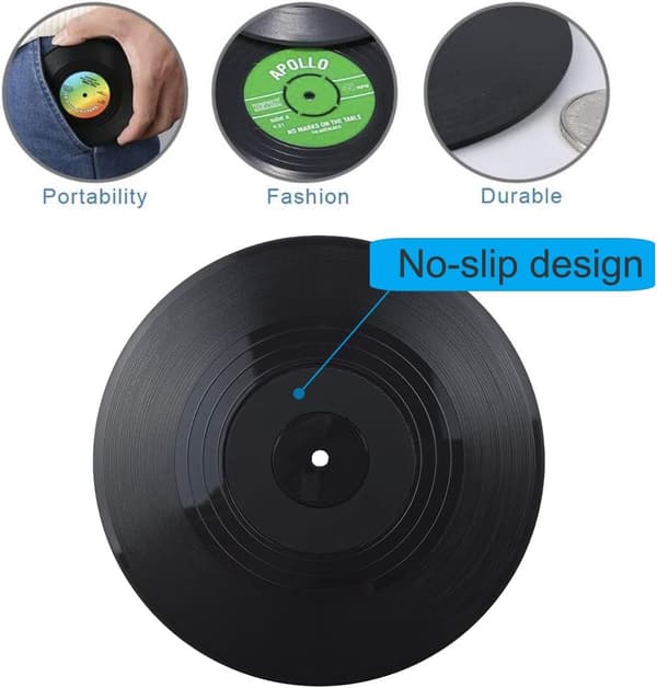 6 STK Retro Vinyl Koppmatte LP Plate Stil Coaster Sklisikker Isolert Kaffe Drikkematte