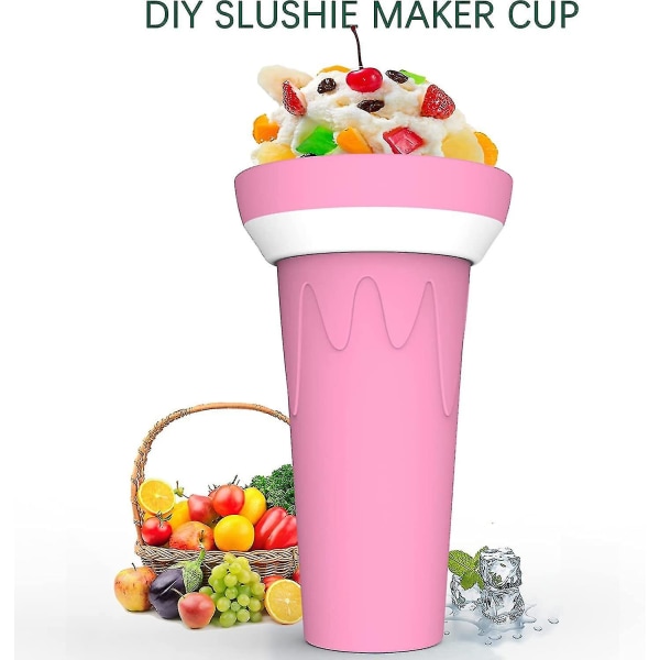 Slushie-tekijämuki DIY Slushie-tekijämuki Jäämuki Puristusmuki Kesäviilentäjä Smoothiet Muki Kaksinkertainen Puristusmuki Slushie-tekijämuki Lapsille ja Aikuiseen (Vaaleanpunainen 500ml)