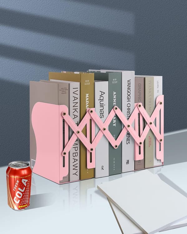 Expanderbara bokstöd i metall, (rosa)
