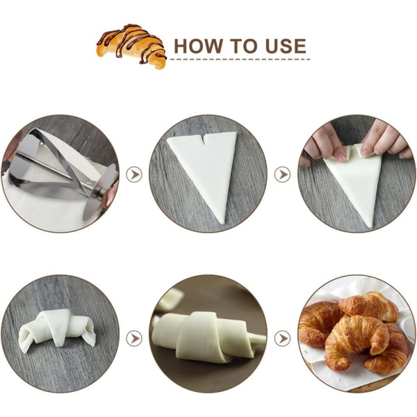 Pyörivä croissant-leikkuri, ruostumattomasta teräksestä valmistetut leivonnaiset työkalut leipäpyörätaikinataikinan valmistukseen puisella kahvalla
