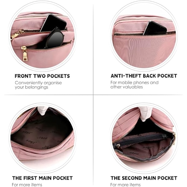 Crossbody taske til kvinder, multi-lomme håndtasker og skuldertasker vandtæt nylon anti-tyveri messenger taske til rejser shopping