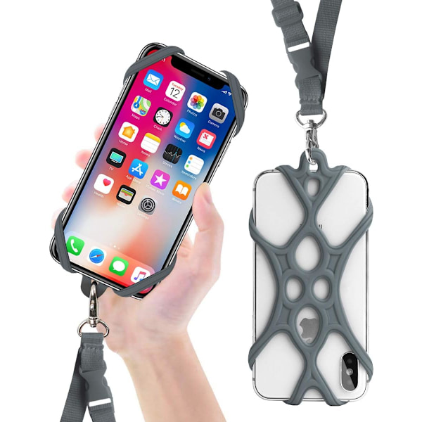 1 stk. Mobiltelefon Lanyard Stropp Etui Holder med Avtakbar Halsstropp Universal for Smartphone iPhone 8,7 6S iPhone 6S Plus Gray