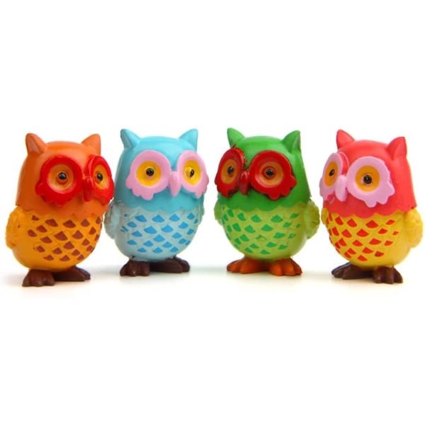 Mini söta uggla figurer (4 st), Owl Toys Cupcake Toppers, Plant, Bildekoration