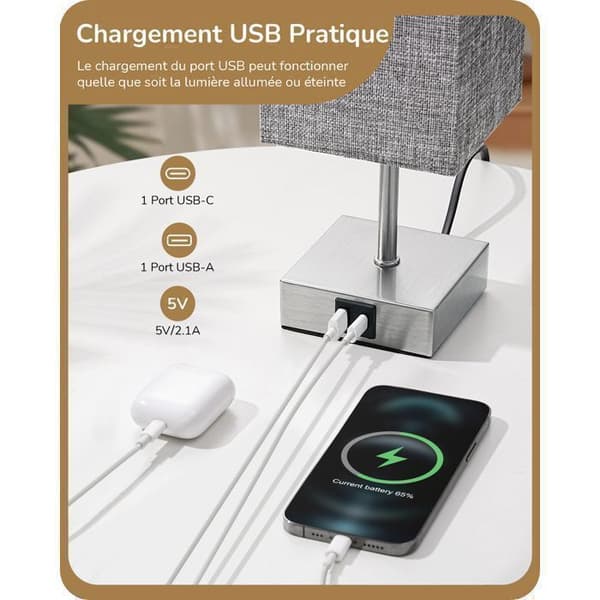 Bordlamper - KL-T090 - Touch - USB-A/USB-C - E27 LED inkluderet