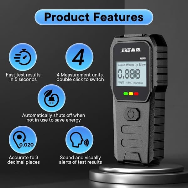 Elektronisk Alkometer, Alkometer med Blåt LCD Digitalt Display, 10 Mundstykker