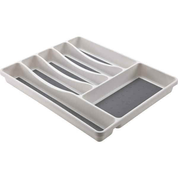 Premium Soft touch 6-fack kök Besticklåda Bestick Organizer Fack, vit & grå ny 6 sektioner