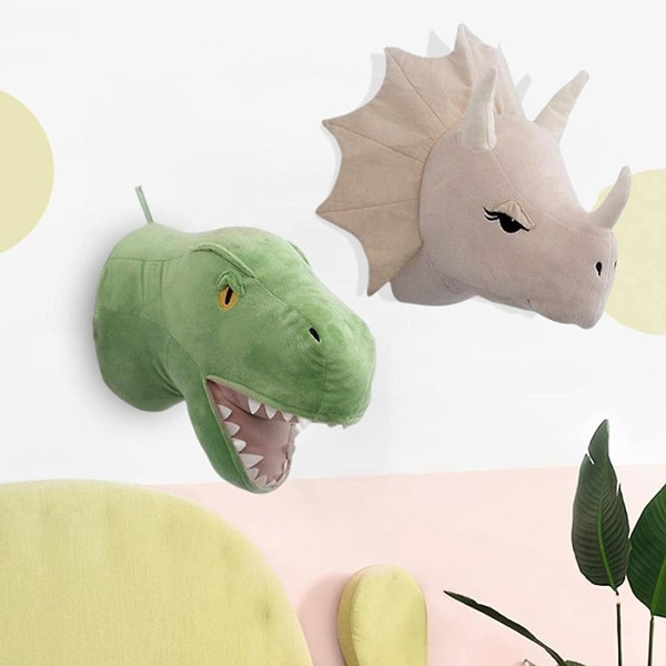 2 kpl dinosauruksen pään seinäkoristeita 3D söpö lastenhuoneen olohuone, baby
