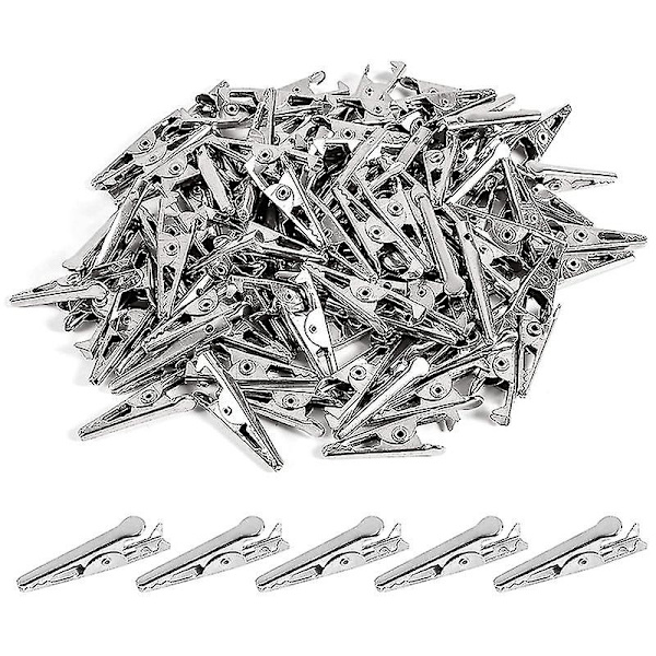 100 kpl 1,06 tuuman / 27 mm:n minimetallisia klipsuja, hopeanvärinen testinjohto.