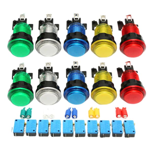 10 stk. LED-belyste fuldfarve-kontaktknapper til arkade-DIY-dele Jamma Nx Ft