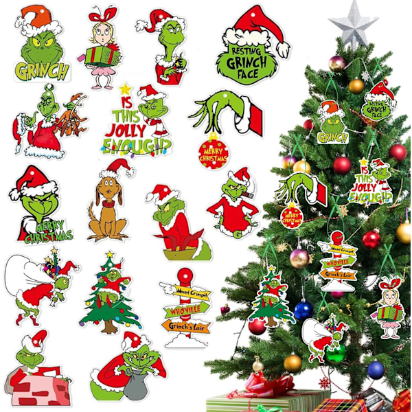 32 stk. Grinch julepynt, juletræspynt, Grinch vedhæng til ophæng på juletræet (32 stk.)
