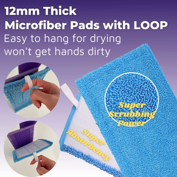 Gjenbrukbare moppepåfyll for Flash Powermop, absorberende pads for våt og tørr gulvrengjøring Vaskbare mikrofiber moppehoder (2-pakning)