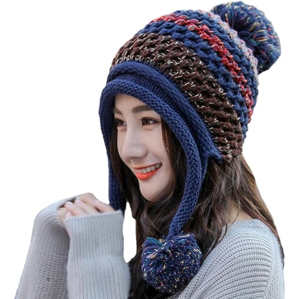 Kvinder Vinter Strik Øreklapper Pompon Hat