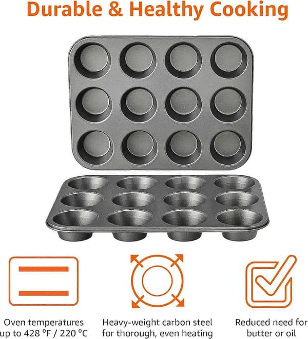 Basics Nonstick Rund Muffinbageplade i Kulstofstål, 2-pak, Grå