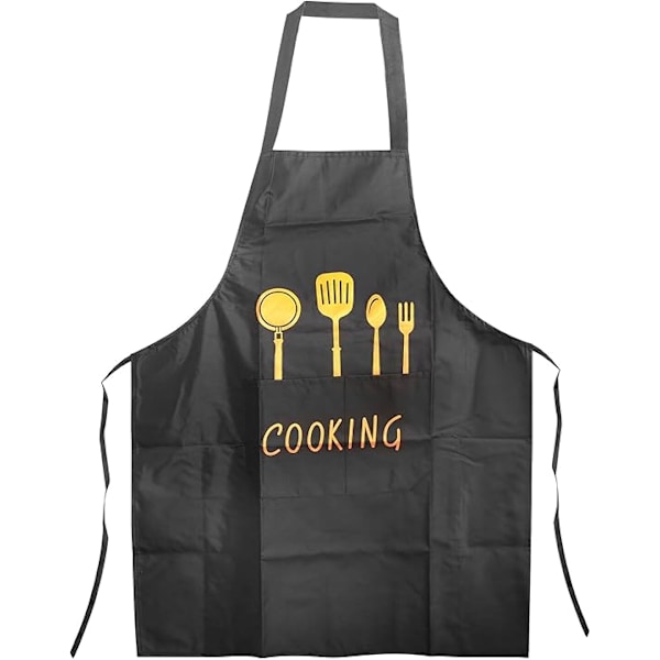 1PCS Chef Apron,Adjustable Bib Apron,Black Pocket Cooking Apron,Unisex Waterproof Aprons