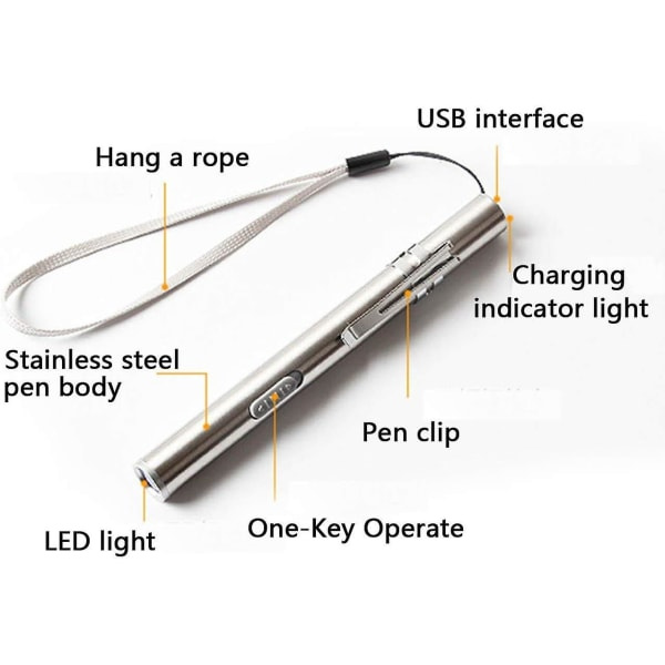3-pakks sykepleierpennlys medisinsk pennlys USB oppladbar LED lommelykt rustfritt stål lommelykt for leger studenter leger