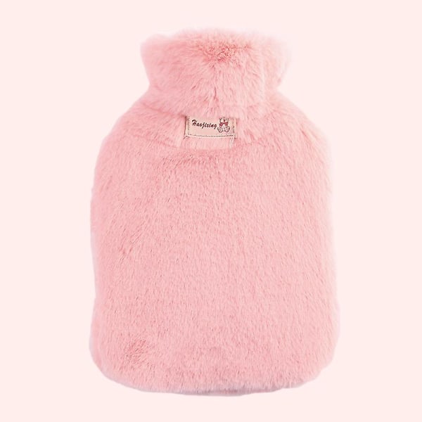 Furry Hot Water Bottle 1000ml/2000ml Keep Warm Soft Portable(pink)