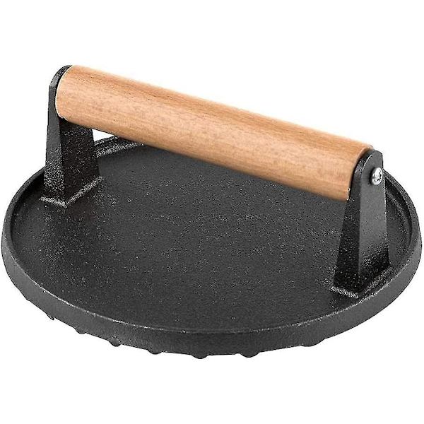 Burger Smasher Non-stick Burger Presser Kødpresse Støbejerns Bacon Press Steak Kød Grill Vægt Heavy Duty Bbq Værktøj Med Træhåndtag Bbq Tilbehør
