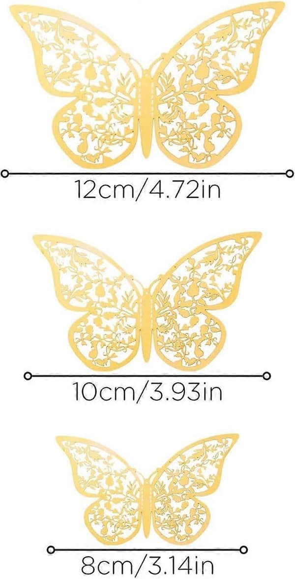 24 kpl 3D-perhostarrat seinälle, 3 kokoa, perhostarrat huoneeseen silver