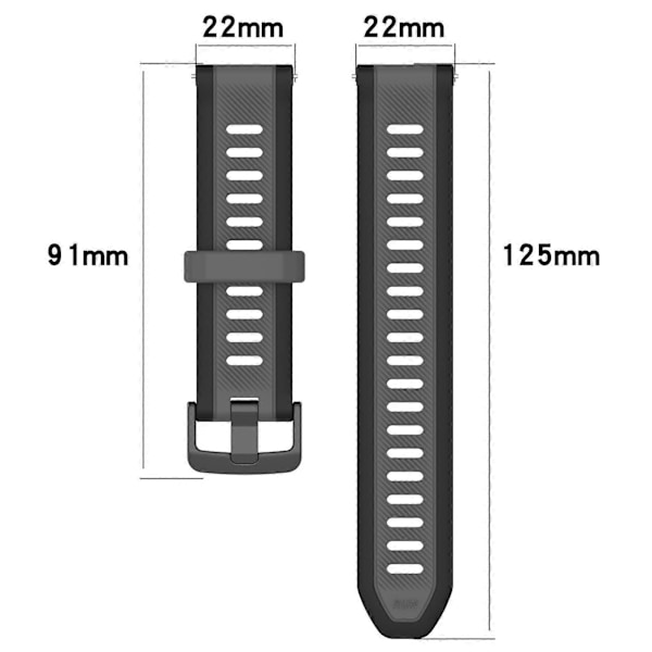 22mm Silikon Klokkereim For Garmin Vivoactive 4 Grey Black