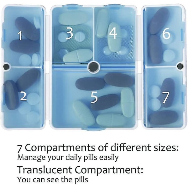 2 stk magnetisk sammenleggbar pilleboks, 7-roms bærbar pilleoppbevaringsboks, for reiser