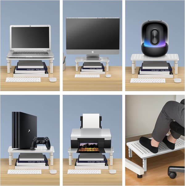 Computerskærm Riser Stand, Hvid, Metal til Laptop, Printer Hvid