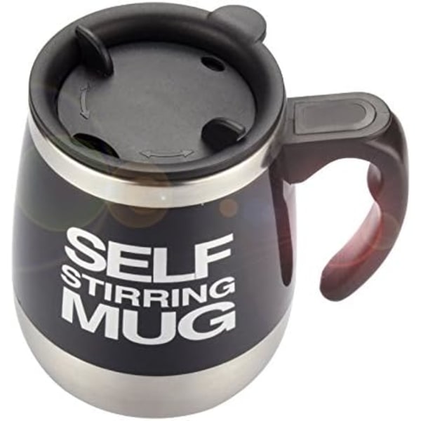 Självrörande Kaffekopp - Automatisk Elektrisk Rörning Rostfritt Stål Blandningskopp för Morgon Kontor Resa 400ml, A006A Svart