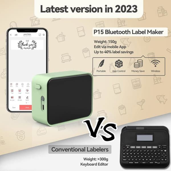 Bluetooth Etiketmaskine, P15 Mini Selvklæbende Etiketprinter, APP-forbindelse, Kompatibel med iOS og Android til Hjemmet (Grøn)