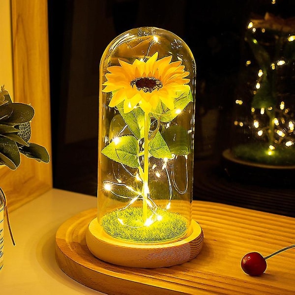 Kunstige solsikke evige blomster i kuppel ornament med lys boligindretning Skønheden og udyret til Valentines gave