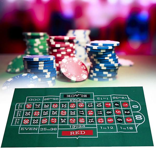 Dobbeltsidet spilledug med blackjack og roulette