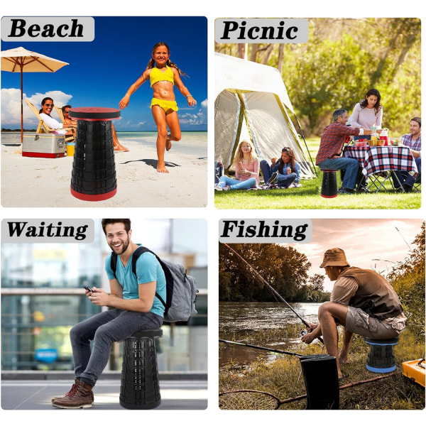 Bärbar Teleskopisk Pall Fällbar Pall för Vuxna Camping Fällbar Pall Säte Lätt Vikbar Robust för Konserter BBQ Utflykt Utomhus B