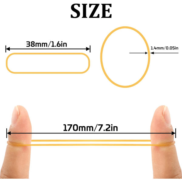 200 stk Naturlige Gummistrikk, Tykke Strikker for Hår, Hjem, Penner, Slegger, Regninger, Bankpapir, Kontorrekvisita (38 mm)