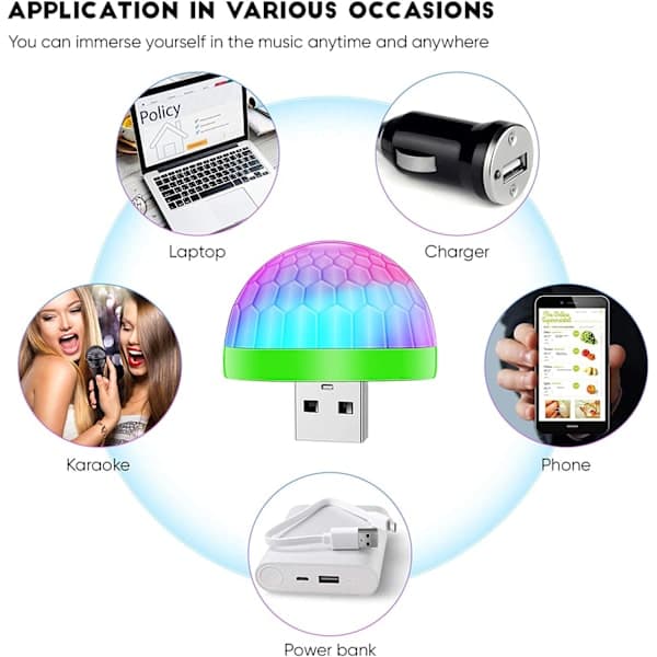 USB Discolampe DJ Ball Light USB Party Strobelys LED Stemning 0,3W Hvit