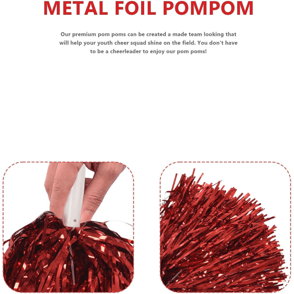 24 kpl Cheerleading Cheerleader Pom Poms, Metallic Foil Cheer Pom, Poms muovisella kahvalla aikuisille lapsille Cheerleaders Party Red