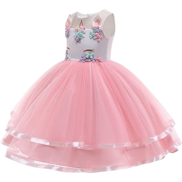 Barn Enhörningsdräkt Klänning, Flicka Enhörningskjol, Blommor Flicka Ärmlös Festkläder, Födelsedagskläder Festkläder Pink 150cm